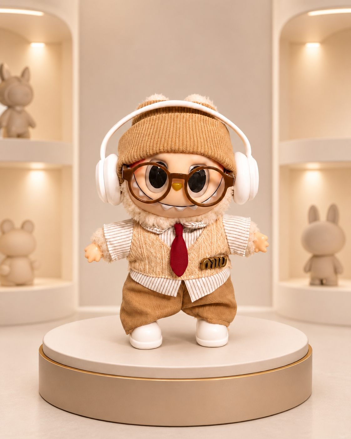 LABUBOX 8 - Muñeco llavero coleccionable 17cm con look beige y accesorios