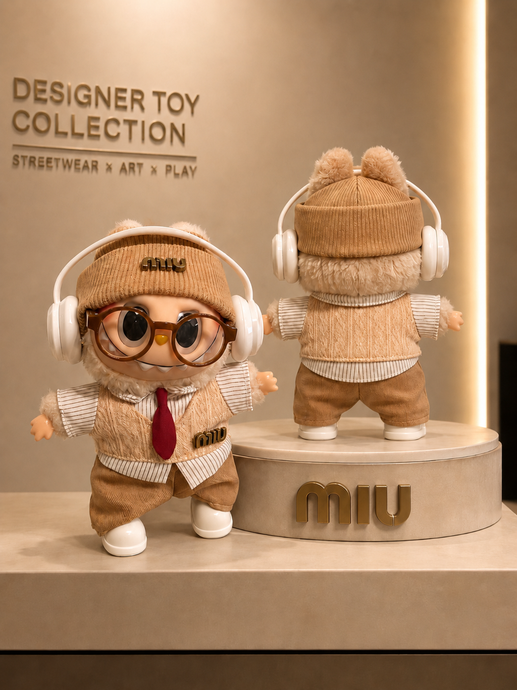 LABUBOX 8 - Muñeco llavero coleccionable 17cm con look beige y accesorios