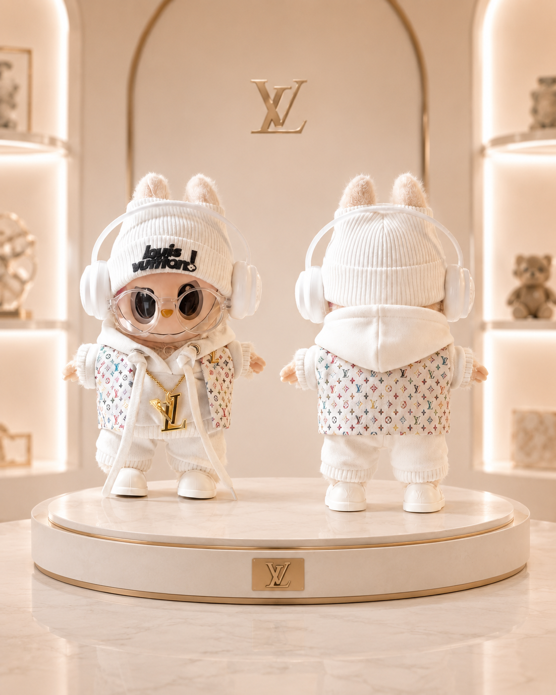 LABUBOX 3 - Muñeco llavero coleccionable 17cm con outfit blanco y accesorios