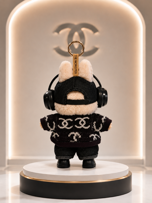 LABUBOX 2 - Muñeco llavero coleccionable 17cm con outfit negro y accesorios